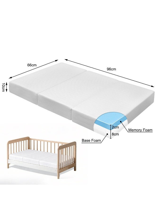 فتيرلي فراش الطفل القابل للطي 96x66x10cm - فراش سرير الطفل مع رغوة الذاكرة 2cm و 8cm الإسفنجة ، غطاء قابل للإزالة مقاوم للماء ، قاع غير انزلاق سرير الطفل - Image 3